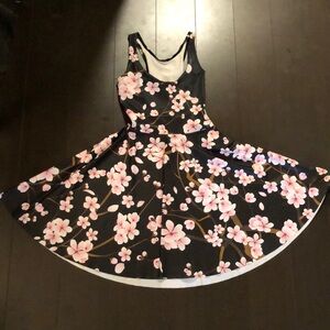 Brown cherry blossom print black milk reversible tank dress scoop neck XXS